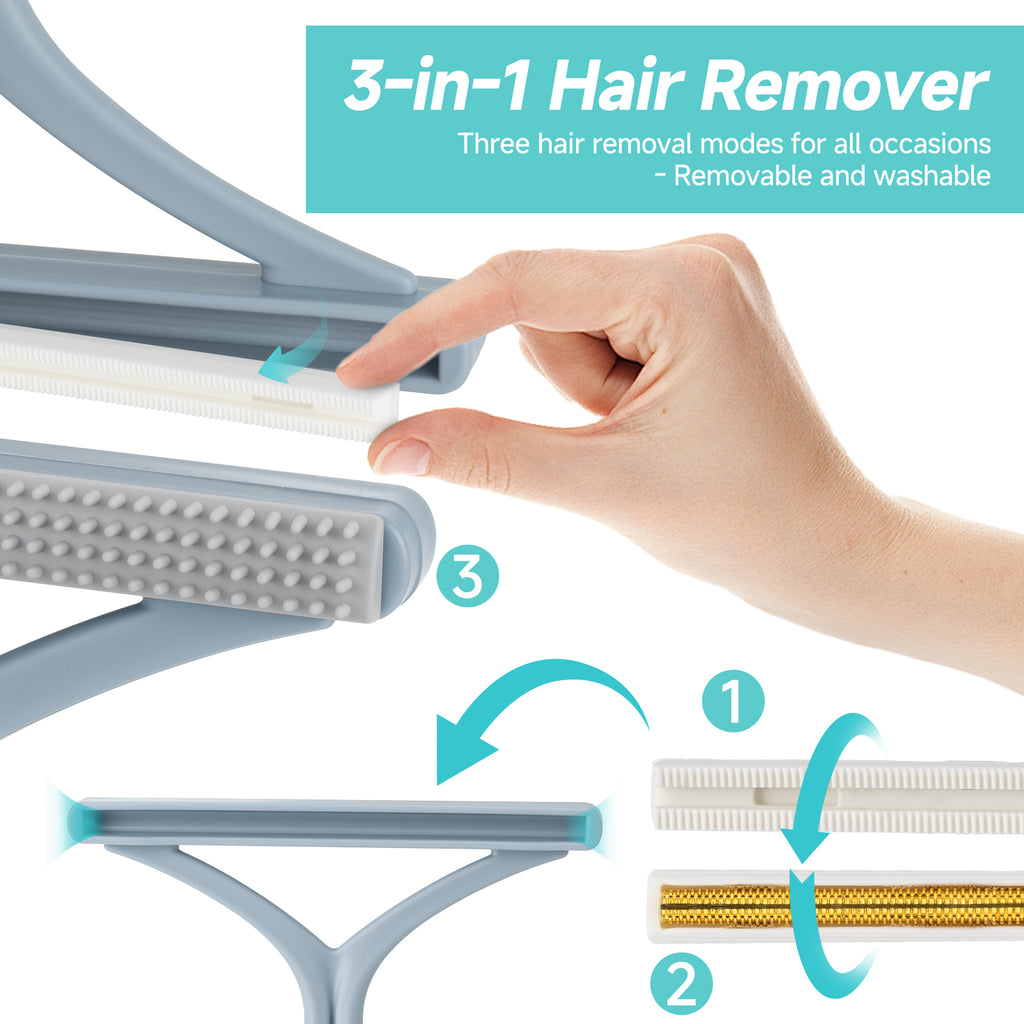 Carpet Rake for Pet Hair Removal Tool, Reusable Pet Hair Remover Broom, Dog&Cat Hair Remover Scraper Rake with 54” Adjustable Long Handle, 3 Pcs Carpet Brush Rake for Rugs, Mats, Couch, Furniture