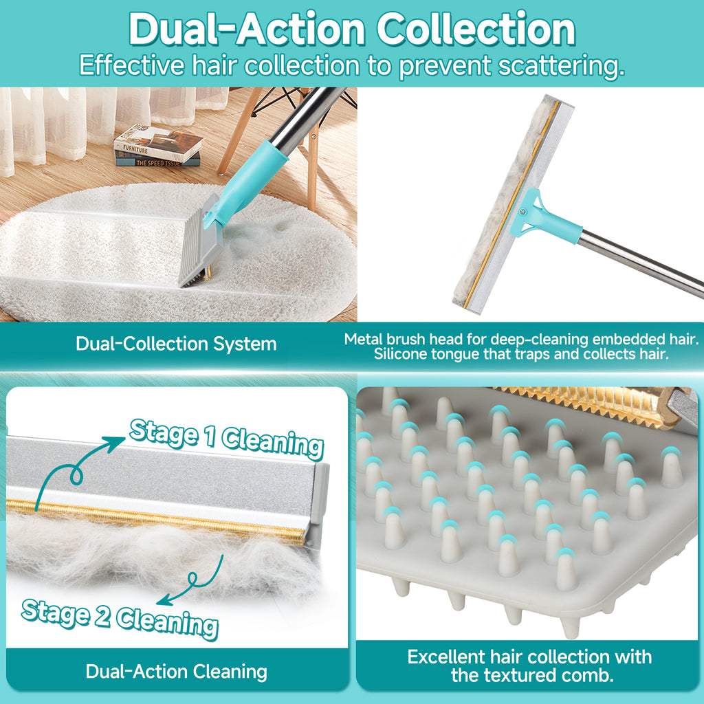 Carpet Rake for Pet Hair Removal Tool, Reusable Pet Hair Remover Broom, Dog&Cat Hair Remover Scraper Rake with 54” Adjustable Long Handle, 3 Pcs Carpet Brush Rake for Rugs, Mats, Couch, Furniture