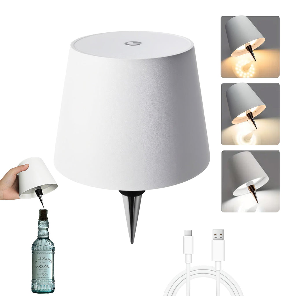 Desk Lamps Bottle Lamp for Liquor & Wine Bottles, Bottle Top Light,Rechargeable 3-Tone Touch-Dimmable White