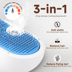 Pet Steam Brush for Dog & Cat - 3-in-1 Steam Grooming Brush for Shedding & Hair Removal - Self Cleaning Spray Comb with Mist for Long Haired Pets, Blue(waterless shampoo not include)