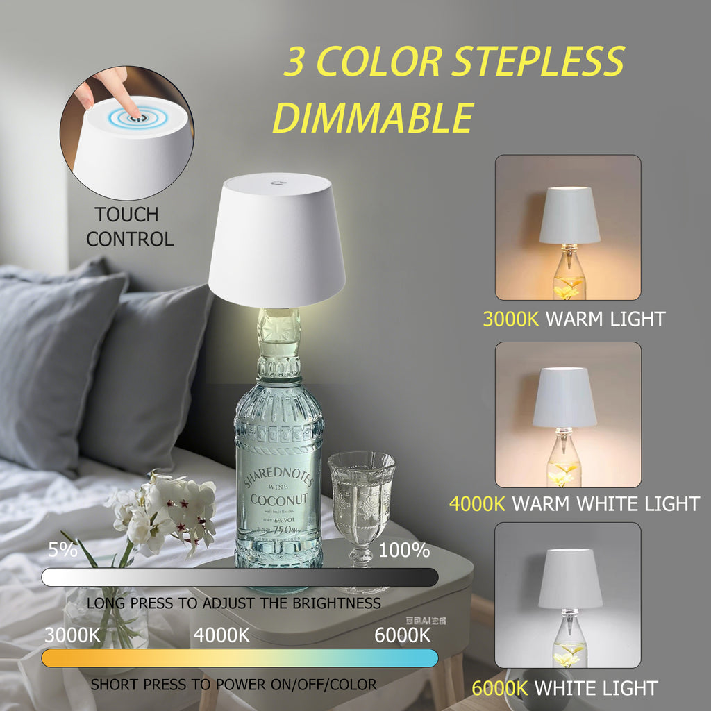 Desk Lamps Bottle Lamp for Liquor & Wine Bottles, Bottle Top Light,Rechargeable 3-Tone Touch-Dimmable White