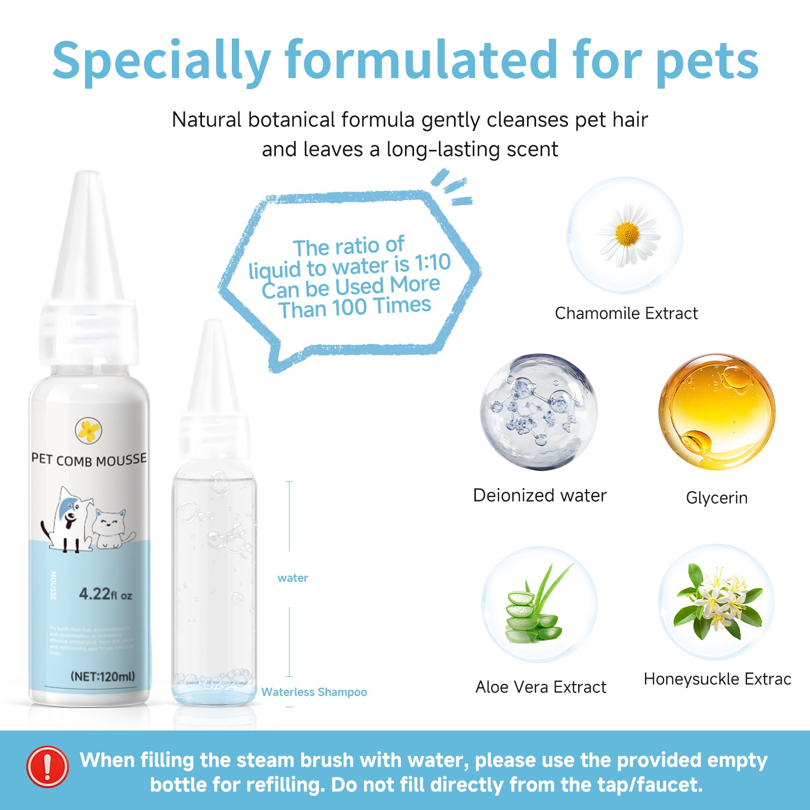 Pet Steam Brush Set for Dogs & Cats, Includes 3-in-1 Self Cleaning Spray Comb, Waterless Shampoo, Defur Tool, Bath Gloves, Bath Brush, Tooth & Ear Brush, Towel (11PCS)