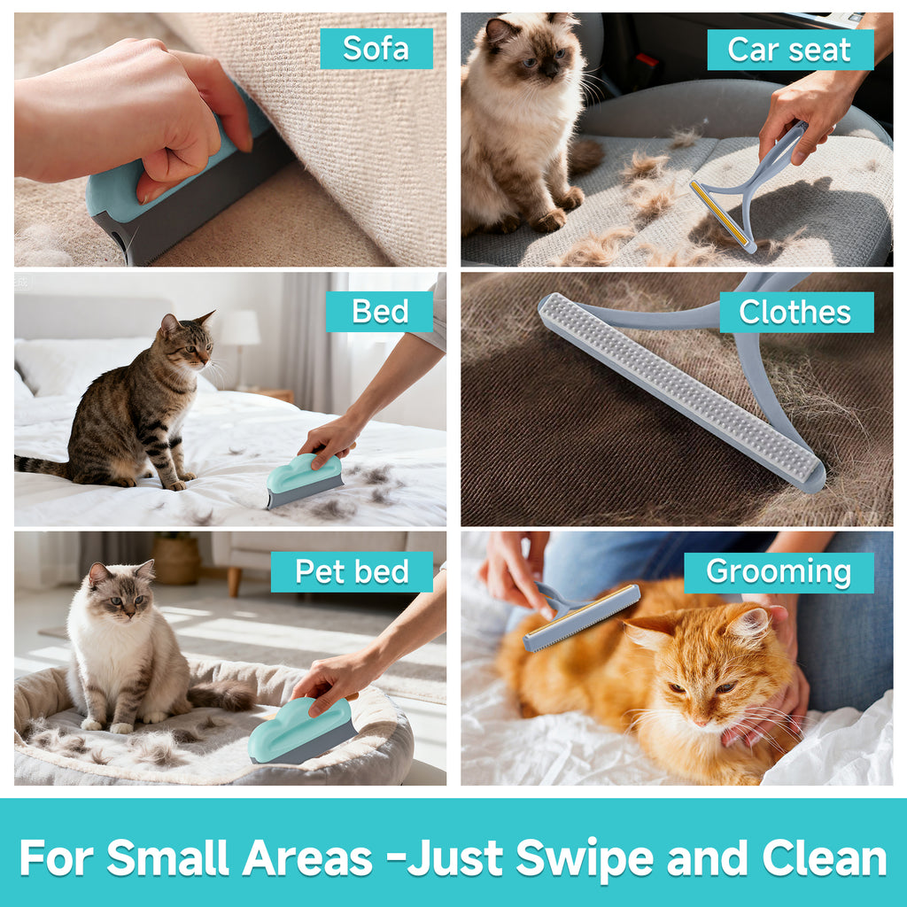 Carpet Rake for Pet Hair Removal Tool, Reusable Pet Hair Remover Broom, Dog&Cat Hair Remover Scraper Rake with 54” Adjustable Long Handle, 3 Pcs Carpet Brush Rake for Rugs, Mats, Couch, Furniture