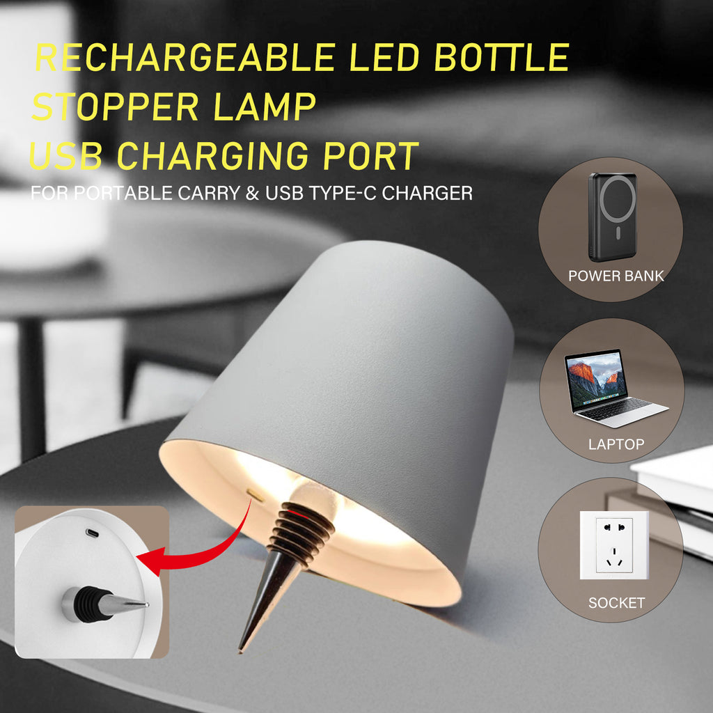 Desk Lamps Bottle Lamp for Liquor & Wine Bottles, Bottle Top Light,Rechargeable 3-Tone Touch-Dimmable White