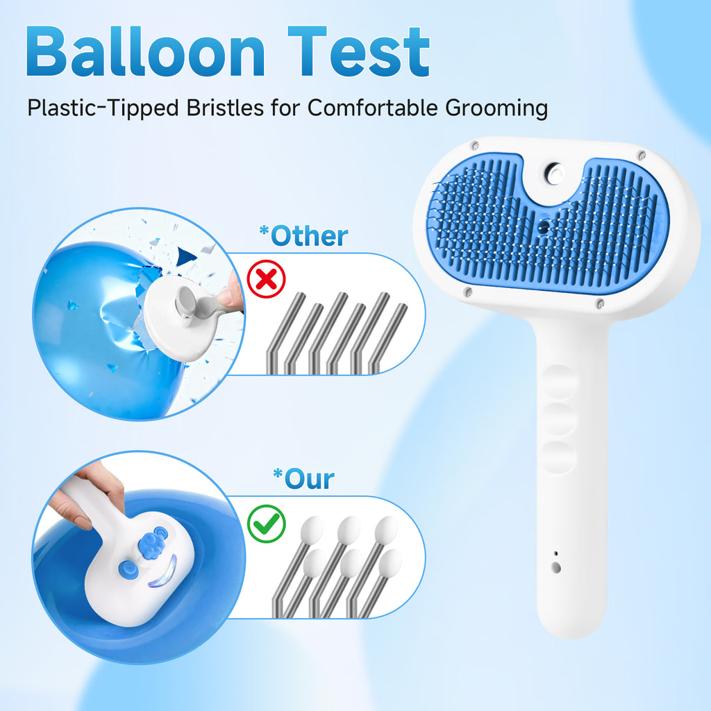 Pet Steam Brush for Dog & Cat - 3-in-1 Steam Grooming Brush for Shedding & Hair Removal - Self Cleaning Spray Comb with Mist for Long Haired Pets - Includes 1*Waterless Shampoo, Blue