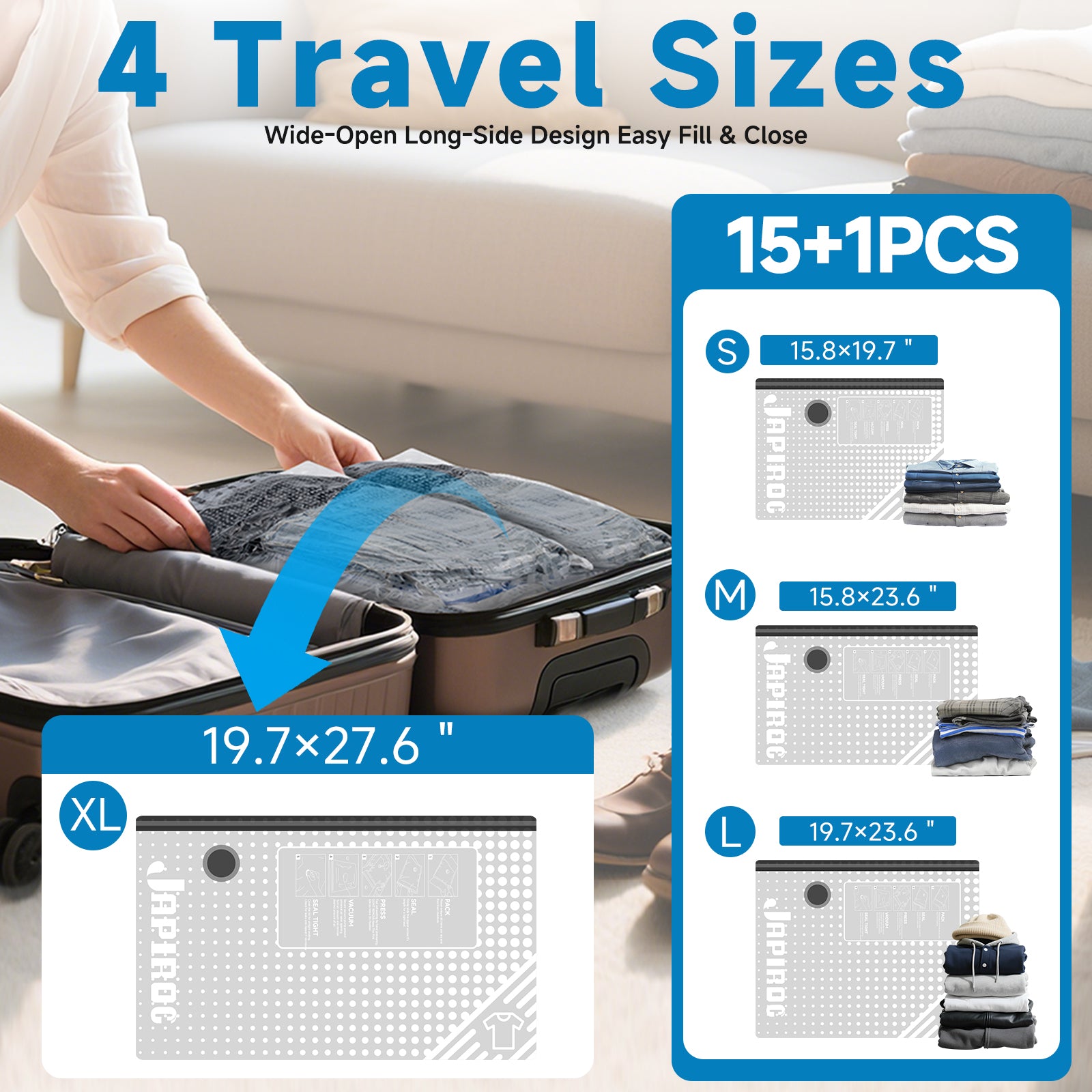 16-Pack Travel Vacuum Storage Bags with USB Electric Pump, 4 Sizes, Reusable Space Saver Bags for Clothes, Luggage & Home Storage