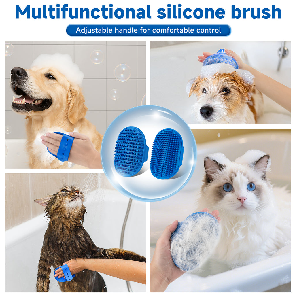 Pet Steam Brush Set for Dogs & Cats, Includes 3-in-1 Self Cleaning Spray Comb, Waterless Shampoo, Defur Tool, Bath Gloves, Bath Brush, Tooth & Ear Brush, Towel (11PCS)