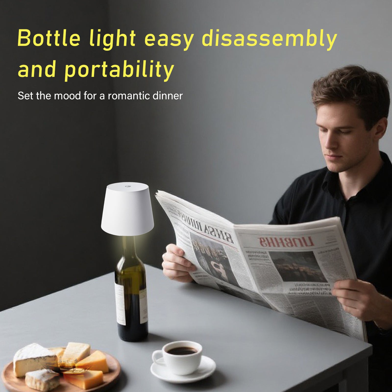 Desk Lamps Bottle Lamp for Liquor & Wine Bottles, Bottle Top Light,Rechargeable 3-Tone Touch-Dimmable White