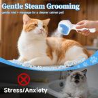 Pet Steam Brush for Dog & Cat - 3-in-1 Steam Grooming Brush for Shedding & Hair Removal - Self Cleaning Spray Comb with Mist for Long Haired Pets - Includes 2*Waterless Shampoo, Blue