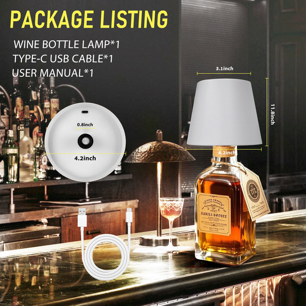 Desk Lamps Bottle Lamp for Liquor & Wine Bottles, Bottle Top Light,Rechargeable 3-Tone Touch-Dimmable White